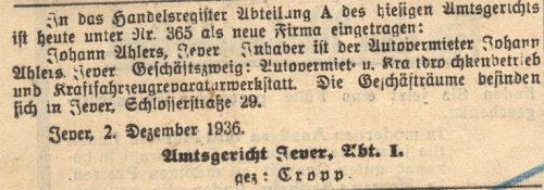 1936 - Eintrag im Handelsregister
